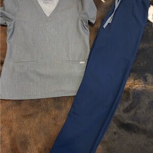 Figs Gray Top and Navy Pants Set